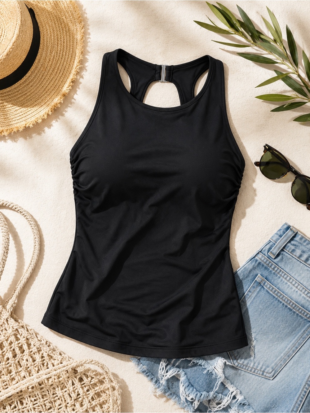 Athleta | Maldives High Neck Underwire Tankini Top Black | 32B/C | Swimwear - Picture 2 of 7